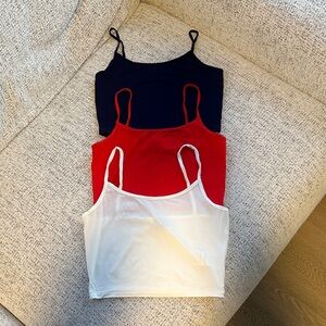 Set of Three Camisole Tops in Black, Red, and White